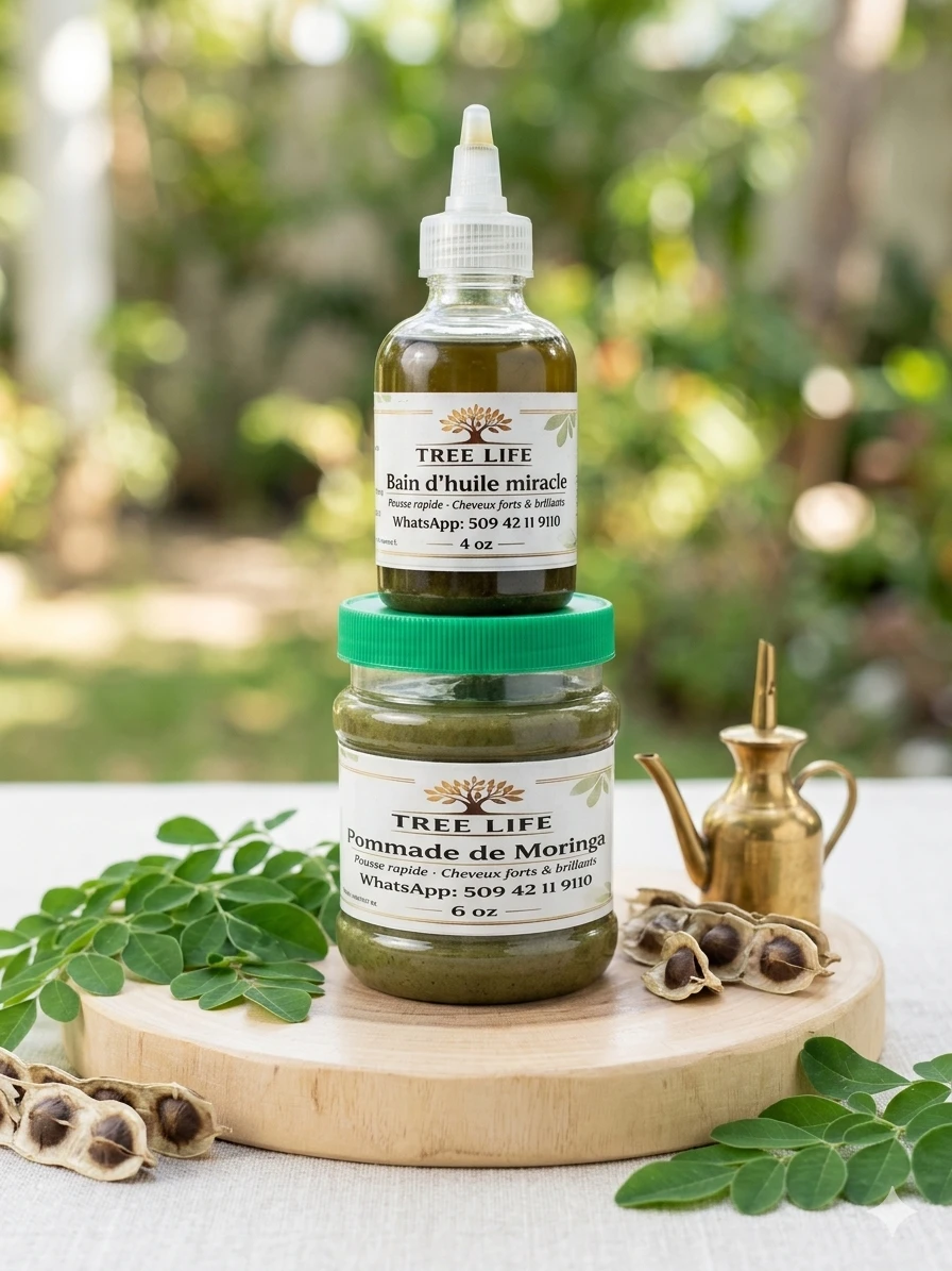 Tree Life Moringa – DUO Cheve pou Kwasans Rapid & Anti-Kasaj (4oz / 6oz) 🔹 Ou fatige ak cheve k ap kase, ki pa pouse oswa ki pa gen lavi? Tree Life Moringa se solisyon natirèl ou bezwen an 🌿 ✔️ Akselere kwasans cheve ✔️ Ranfòse rasin yo ✔️ Diminye kasaj ✔️ Bay briyans natirèl Fòmil nou an fèt ak moringa + lwil natirèl ki nouri cheve w an pwofondè. 💚 Rezilta vizib nan kèk semèn 📦 Disponib an 4oz ak 6oz 🚚 Livrezon rapid 👉 Pa tann ankò, reprann kontwòl sou cheve w jodi a!“⚠️ Promo limite: premye 20 kliyan yo ap jwenn rabè espesyal + livrezon rapid”